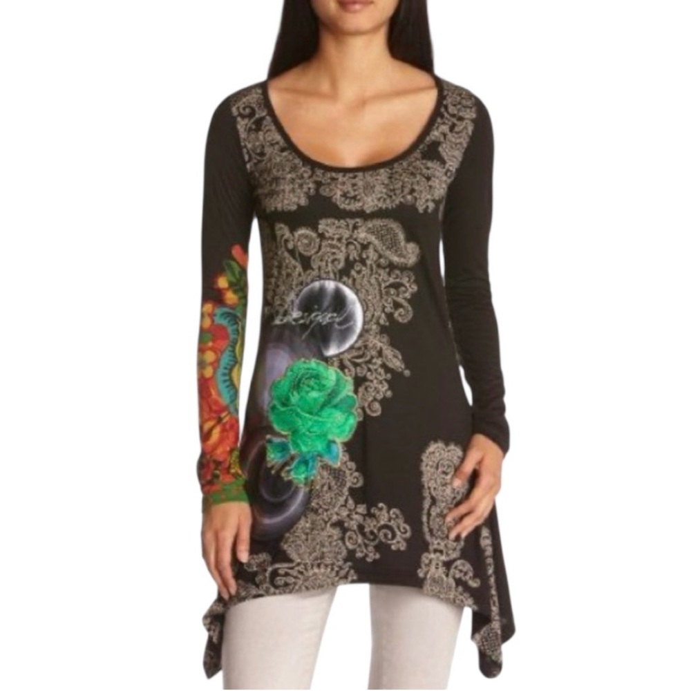 DESIGUAL Long Sleeve Tunic Dress with Asymmetrical Hemline
